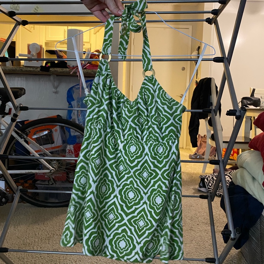 Green and White Y2K Top